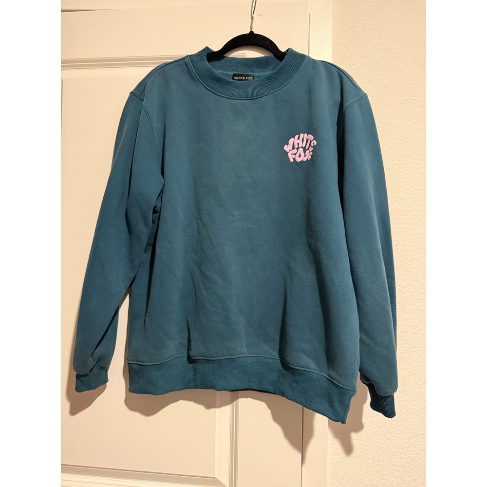 White Fox Boutique Teal Green Pink Puff Print Graphic Sweatshirt S/M